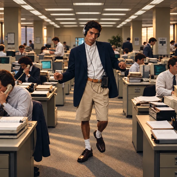 A busy open-plan office with people at their desks