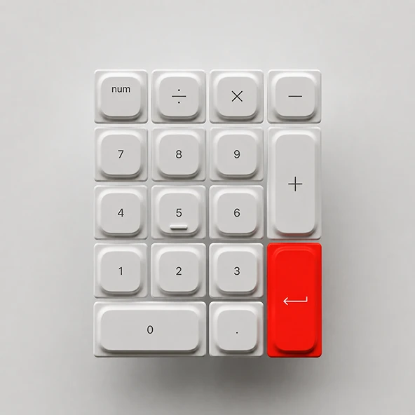 A numeric keypad with a red enter key